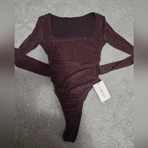 SHEIN Brown Sparkle Bodysuit Size S